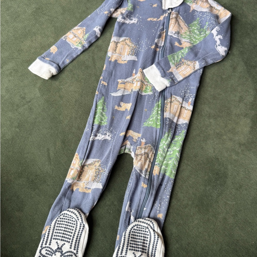 Burt’s Bees Baby Blue Cabin Bears Holiday Christmas Pajama Footies 18M